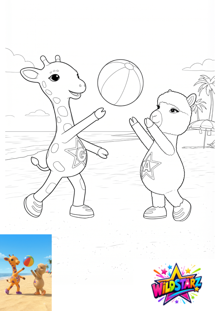 Gracie Giraffe & Amba Alpaca with Beach Ball