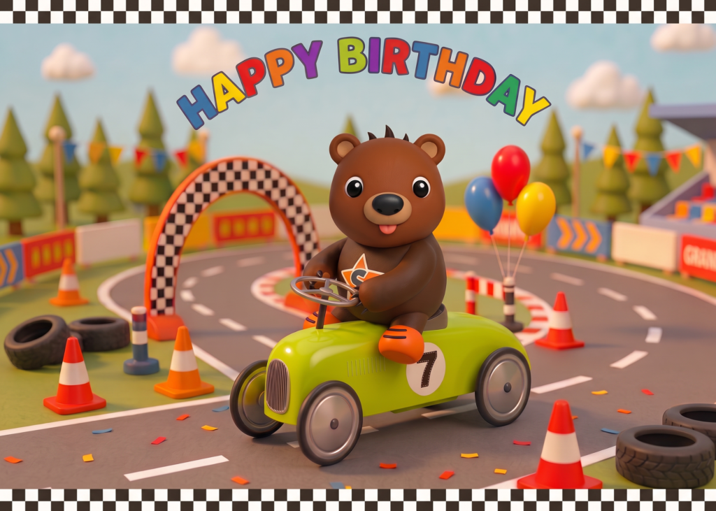 Striker Sunbear 7th Birthday Racing Car Card | WILDSTARZ