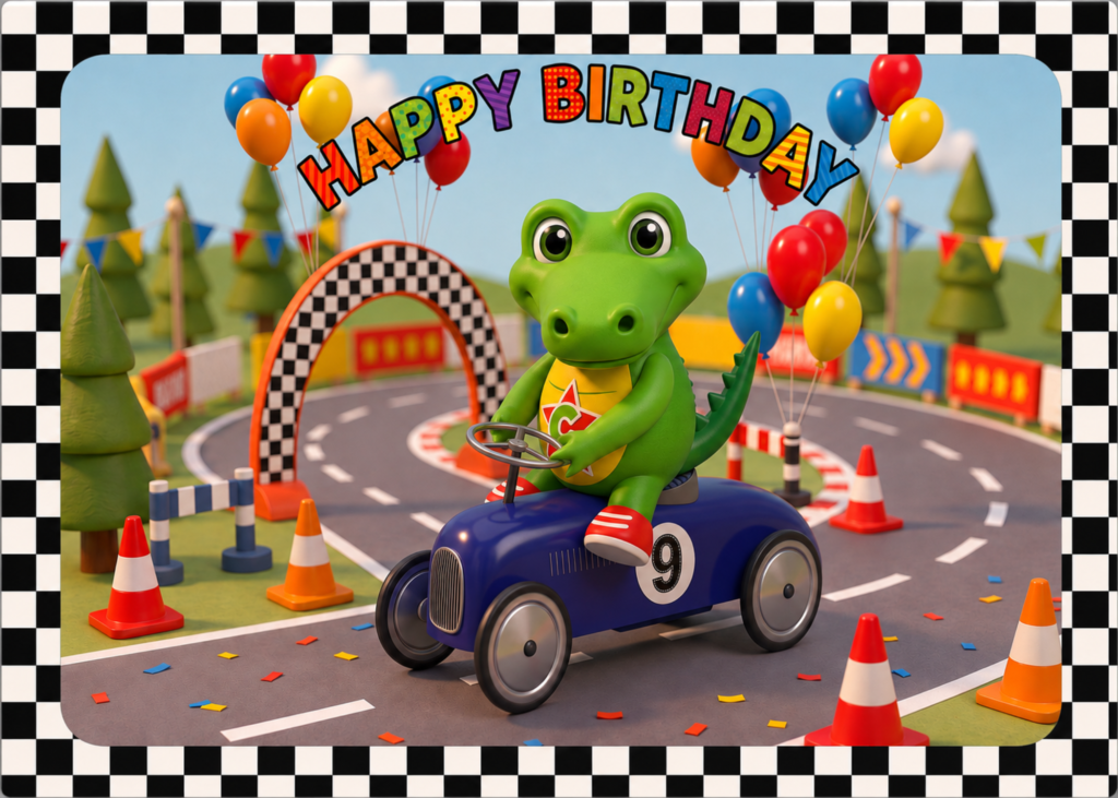 Cedric Croc 9th Birthday Racing Car Card | WILDSTARZ